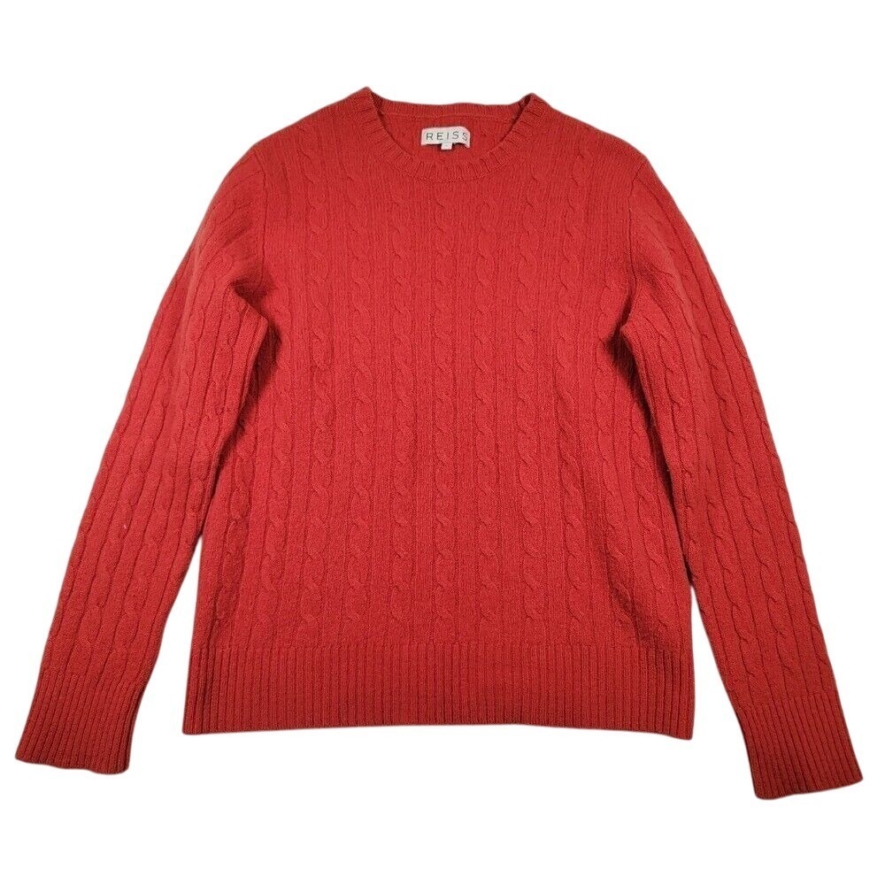 Reiss Women's 100% Lambswool Cable Knit Sweater Sz Large Red‎ Crewneck Jumper